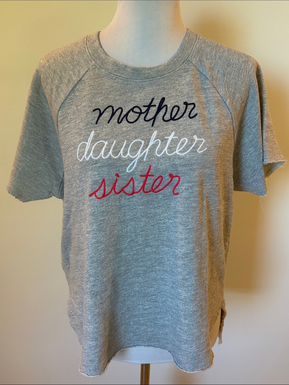 Sundry Gray 'Mother Daughter Sister' Embroidered Cotton Sweatshirt Tee
